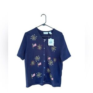 Croft & Barrow Navy blue Patriotic USA 4th July short sleeve button up Sweater M